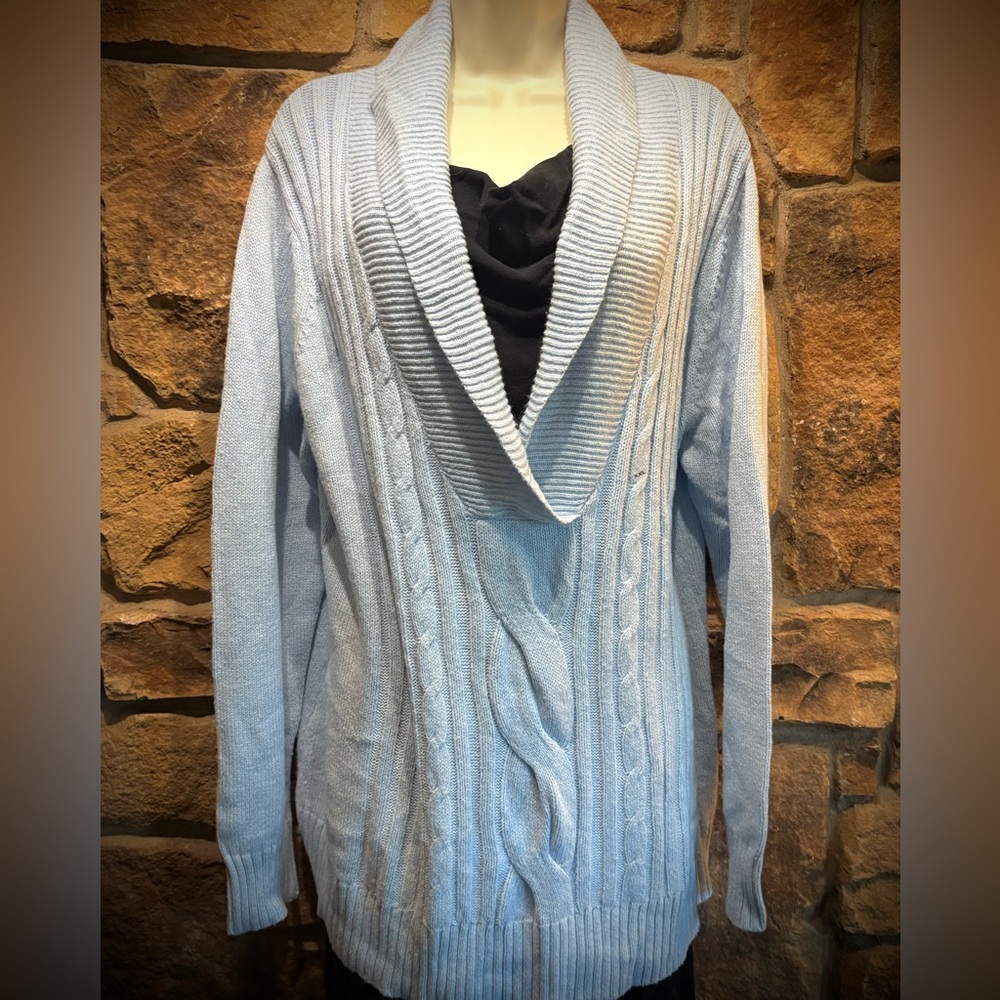 Eddie Bauer Light Blue Cable Knit Cowl Neck Sweater